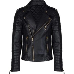 Black Leather Biker Jacket For Men's