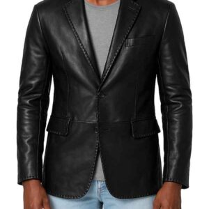 Men's Black Leather Blazer
