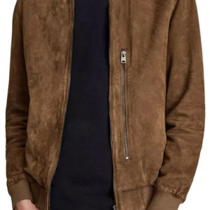 Alternative view of Mens Brown Suede Real Leather Bomber Jacket