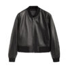 Classic Black Leather Bomber Jacket