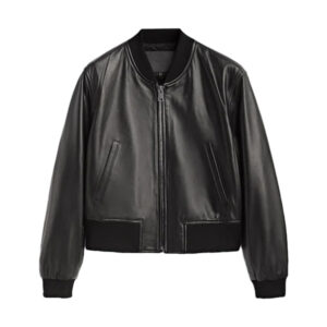 Classic Black Leather Bomber Jacket