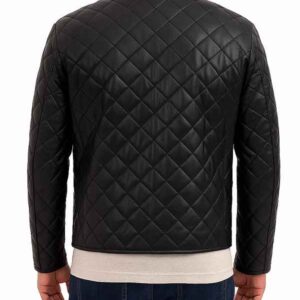 Alternative view of Men's Black Leather Classic Style Quilted Jacket