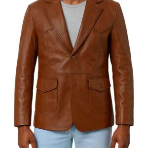 Men's Brown Lapel Leather Blazer