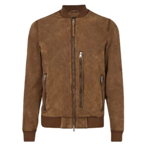 Mens Brown Suede Real Leather Bomber Jacket