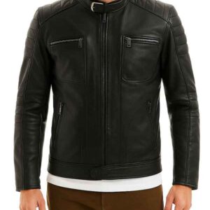 Retro Mens Cafe Racer Black Biker Jacket