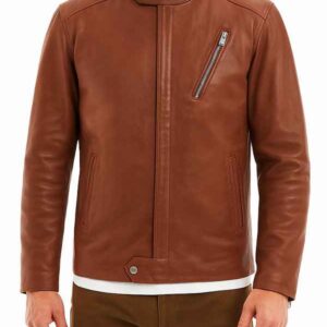 Mens Cafe Racer Retro Brown Leather Jacket