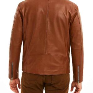 Alternative view of Mens Cafe Racer Retro Brown Leather Jacket