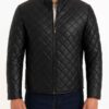 Mens Classic Style Black Leather Quilted Jacket 1