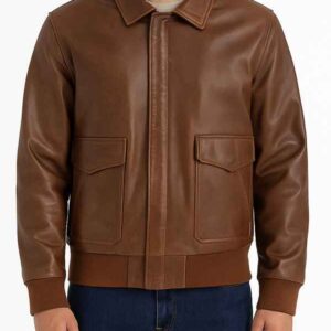 A2 Bomber Men's Plain Brown Leather Jacket