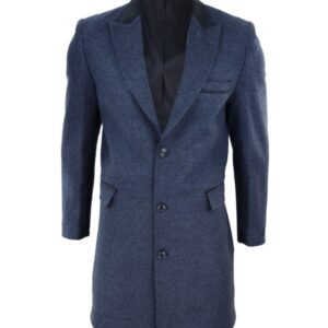 Men's Navy Blue Long Wool Coat
