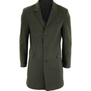 Men's Olive Green Long Wool Coat