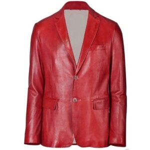 Men's Red Leather Blazer