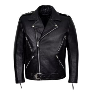 Men's Spike Cross Zip Black Leather Jacket
