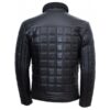 Mens Trimmed Quilted Black Leather Jacket