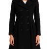 Womens Black Double Breasted Wool Trench Coat 1 11zon