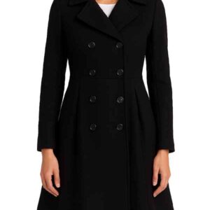Double Breasted Women's Black Wool Coat