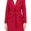 Womens Pink Notch Lapel Wool Wrap Coat