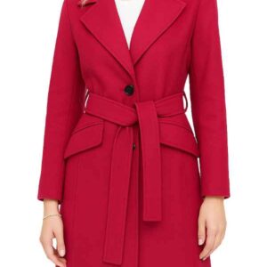 Women's Pink Notch Lapel Wool Wrap Coat