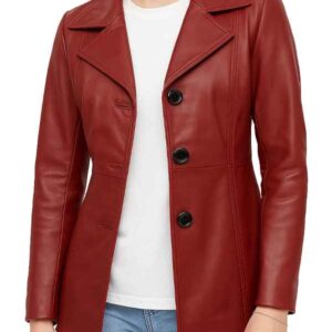 Women's Three Button Red Blazer