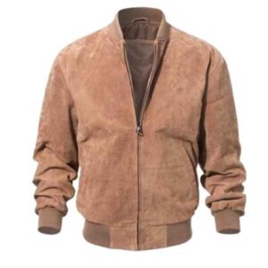 Men's Suede Leather Brown Bomber Jacket