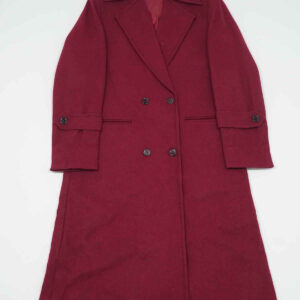 Burgundy Crest Double-Breasted Long Coat for Women