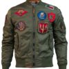 TGJ1540POV TopGun Ma1 Nylon Bomber Jacket With Patches Olive Front 300x300 1