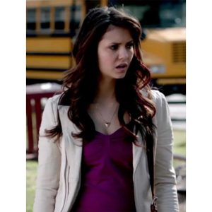 Alternative view of The Vampire Diaries S04 Nina Dobrev Beige Leather Jacket