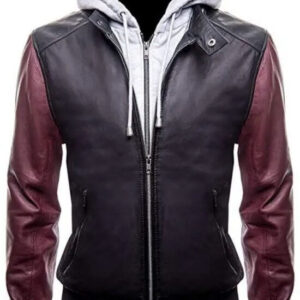 Justice League Barry Allen Flash Leather Jacket With Fleece Hoodie