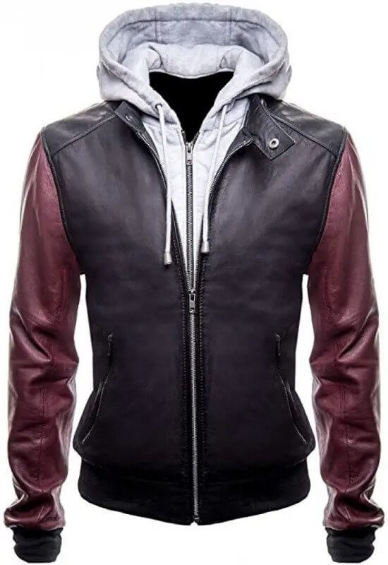 Justice League Barry Allen Flash Leather Jacket With Fleece Hoodie